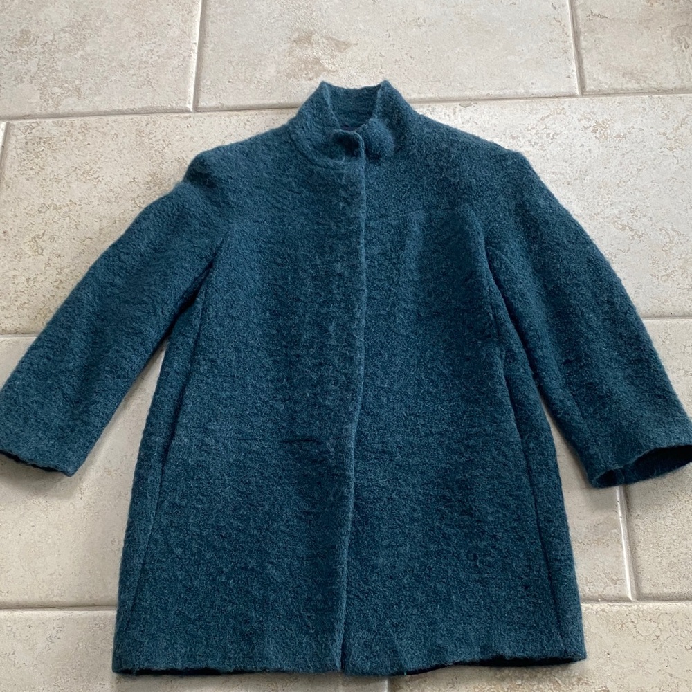 Zara Teal Stand-Collar Wool Blend Pea Coat